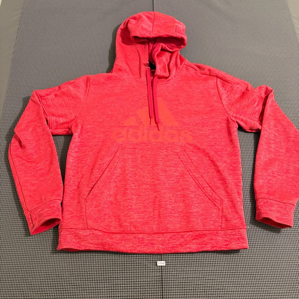 Adidas Womens Climawarm Pullover Hoodie Pink Heathered Logo Sweatshirt Size L